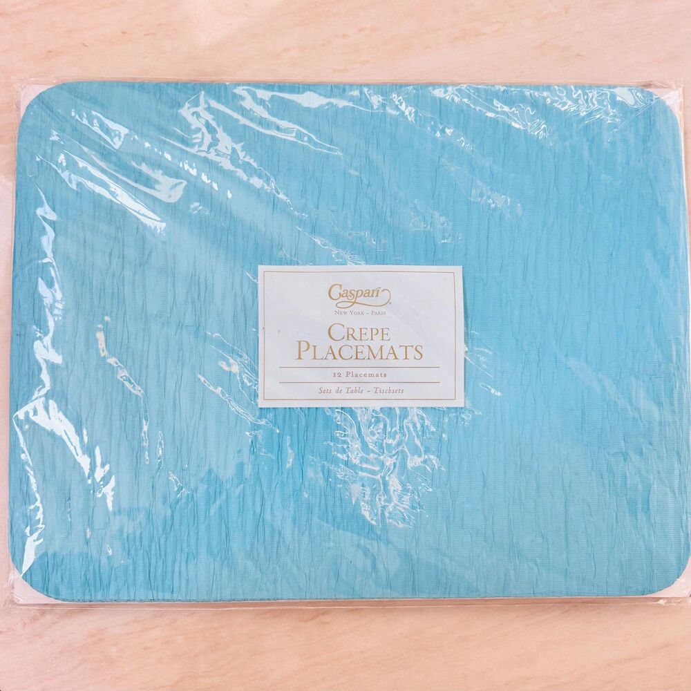 Vintage Caspari Crepe Placemats Mediterranean Blue Wax-Coated Paper 12pk NOS USA